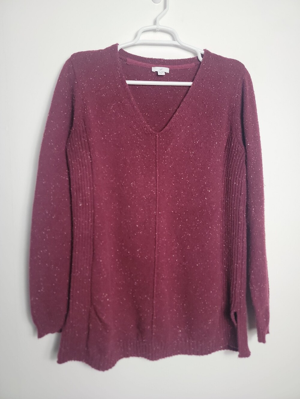 J.jill Women's Maroon W/ Multicolored Specks Knit V-Neck Pullover Knit Sweater M